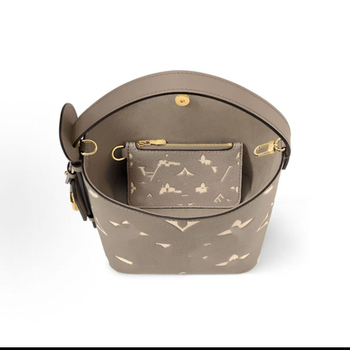 Geantă bucket pentru femei, cu bretea de umăr simplă, mică, din piele de vacă.
