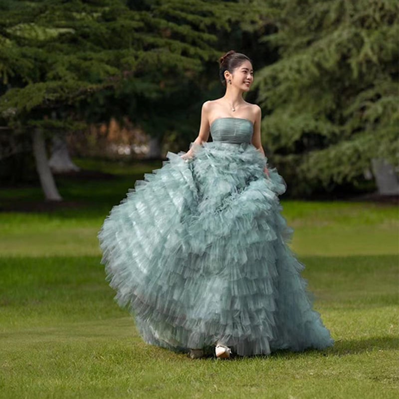 Rochie de mireasă ușoară, inspirată din pădure, pentru ședințe foto în studio și fotografii de cuplu în aer liber, fustă de tul colorată, cu efect eteric