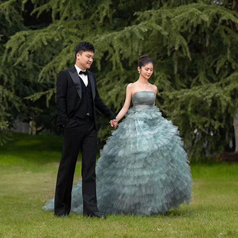 Rochie de mireasă ușoară, inspirată din pădure, pentru ședințe foto în studio și fotografii de cuplu în aer liber, fustă de tul colorată, cu efect eteric