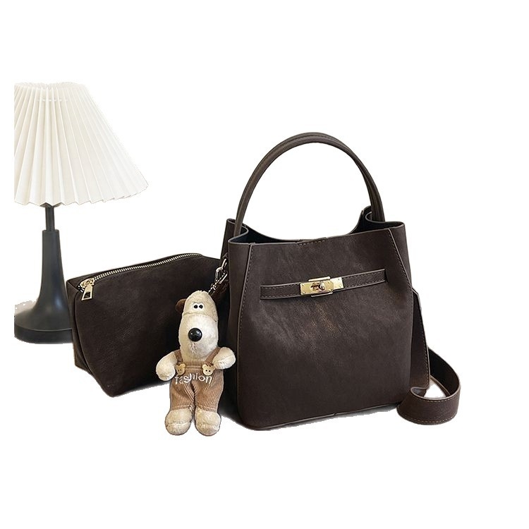 Geantă de damă crossbody, tip bucket, 2026 nou model, design monocrom versatil, simplă și stilată cu cataramă de închidere