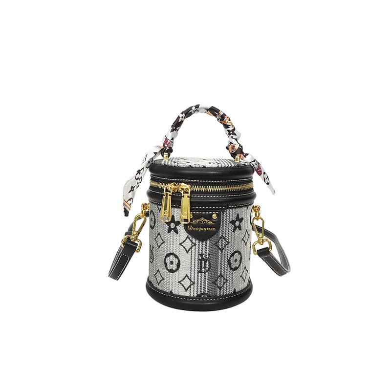 Geantă cilindrică pentru femei, broderie, bucket bag mică pentru umăr