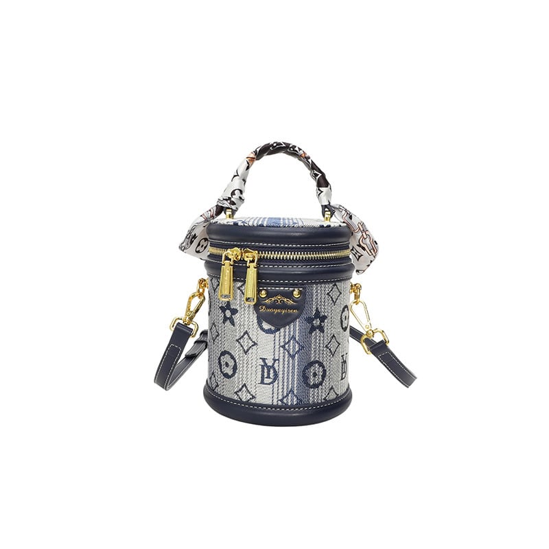 Geantă cilindrică pentru femei, broderie, bucket bag mică pentru umăr