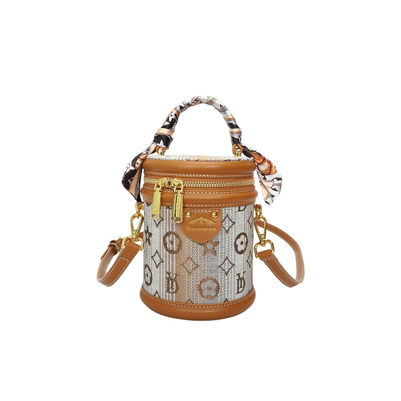 Geantă cilindrică pentru femei, broderie, bucket bag mică pentru umăr