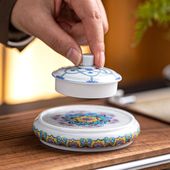 Suport rotund ceramic pentru capacul de ceainic, model porțelan albastru-alb, accesoriu pentru ceremonia ceaiului chinezesc
