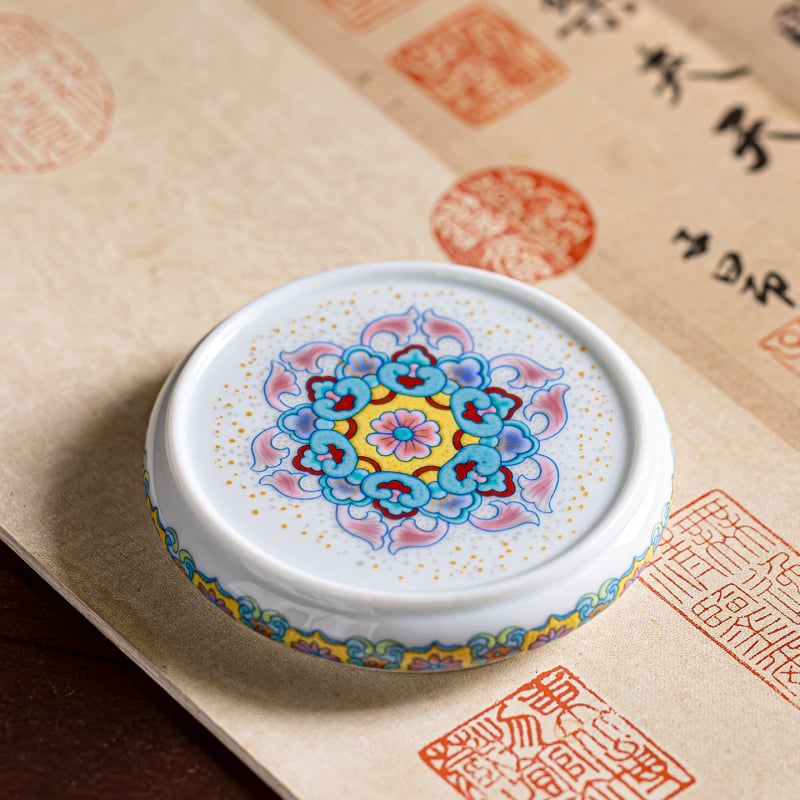 Suport rotund ceramic pentru capacul de ceainic, model porțelan albastru-alb, accesoriu pentru ceremonia ceaiului chinezesc