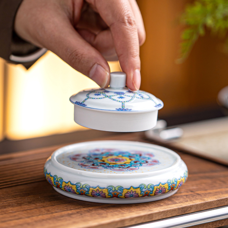 Suport rotund ceramic pentru capacul de ceainic, model porțelan albastru-alb, accesoriu pentru ceremonia ceaiului chinezesc