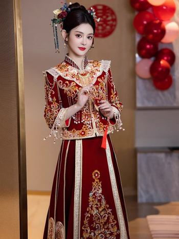 Rochie de mireasă în stil Xiuhe, cu design dragon-fenix, 2026, rochie tradițională chineză de nuntă pentru femei.