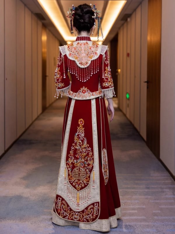 Rochie de mireasă în stil Xiuhe, cu design dragon-fenix, 2026, rochie tradițională chineză de nuntă pentru femei.
