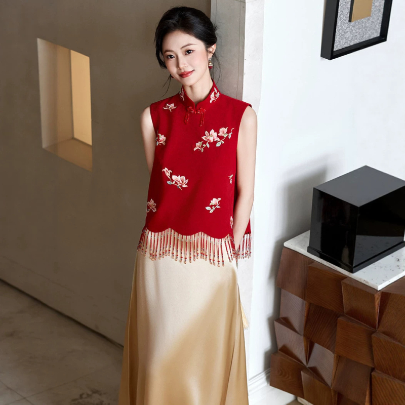 Rochie de logodnă în stil chinezesc, rochie pentru toastul mirilor, halat de dimineață, set elegant de rochii pentru zi