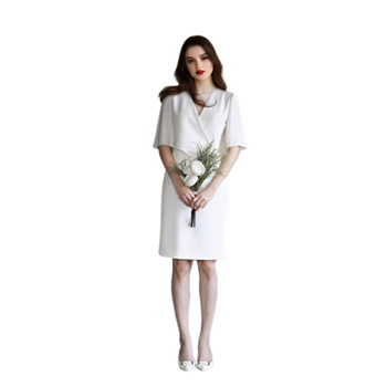 Rochie de mireasă vintage minimalistă din chiffon, decolteu în V adânc, rochie albă ușoară pentru ședințe foto în aer liber și cununie civilă