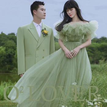 Rochie de mireasă cu temă de studio pentru ședință foto, rochie verde pastorală, elegantă pentru femei