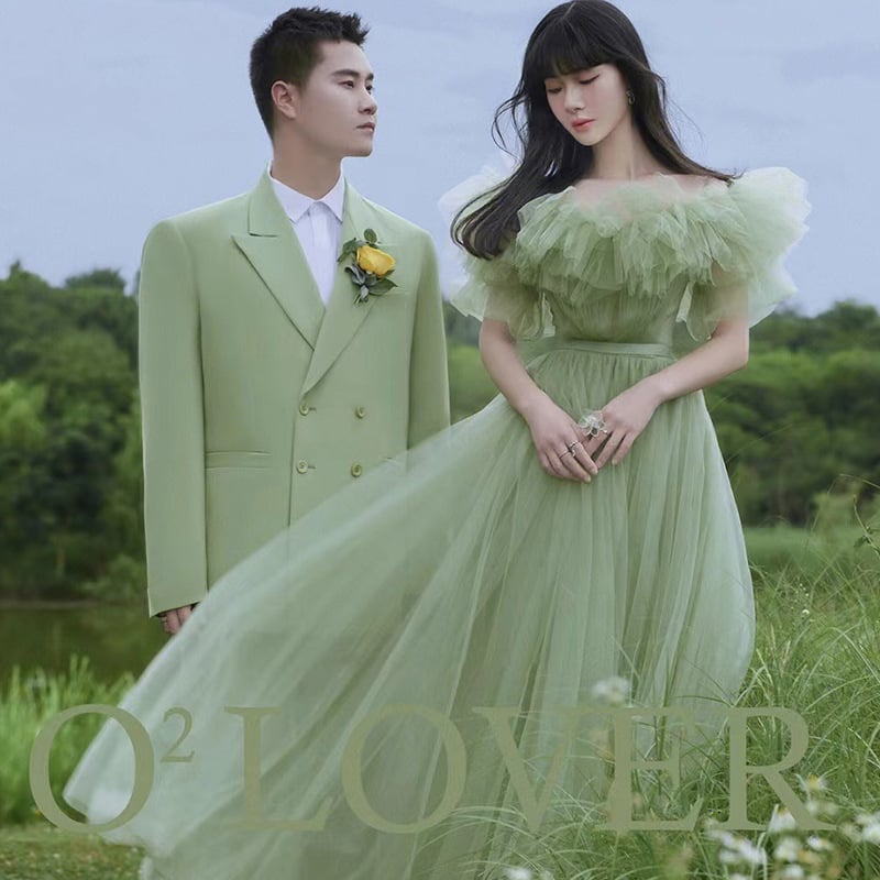 Rochie de mireasă cu temă de studio pentru ședință foto, rochie verde pastorală, elegantă pentru femei