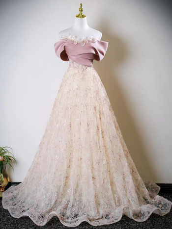 Rochie de mireasă roz cu un umăr, dantelă, pentru femei, stil nou 2025, lux ușor, rochie de prințesă