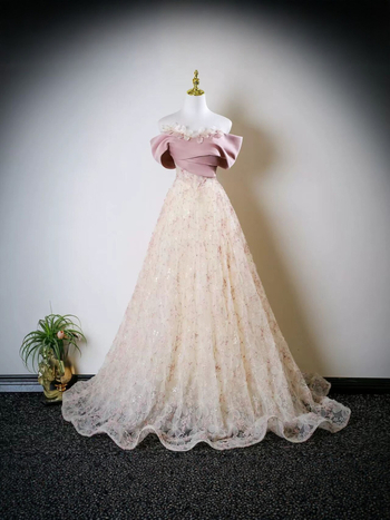 Rochie de mireasă roz cu un umăr, dantelă, pentru femei, stil nou 2025, lux ușor, rochie de prințesă