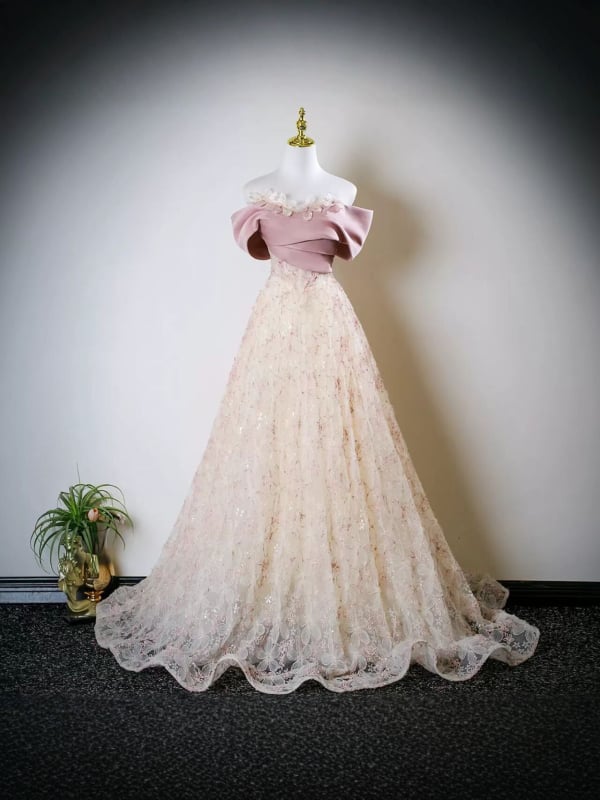 Rochie de mireasă roz cu un umăr, dantelă, pentru femei, stil nou 2025, lux ușor, rochie de prințesă