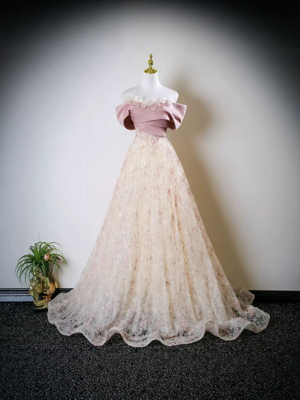 Rochie de mireasă roz cu un umăr, dantelă, pentru femei, stil nou 2025, lux ușor, rochie de prințesă