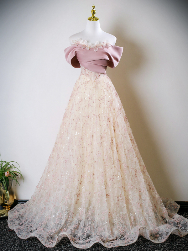 Rochie de mireasă roz cu un umăr, dantelă, pentru femei, stil nou 2025, lux ușor, rochie de prințesă