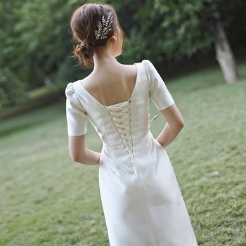 Rochie de mireasă ușoară, în stil coreean, nou design 2026, decolteu pătrat, simplă, retro pentru ședință foto de călătorie, satin lucios, inspirată de pădure, lungă până la podea, tull ușor
