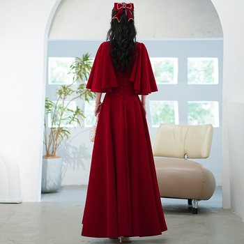 Rochie de mireasă roșie, stil chinezesc, lux, pentru mărimi mari, croială A-line, decolteu adânc în V, mâneci scurte, rochie lungă, pentru logodnă sau nunți, toamnă-iarnă.