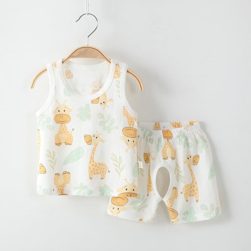 Set copii: top fără mâneci din bumbac și șorturi, vară, ușor, unisex, 2 piese