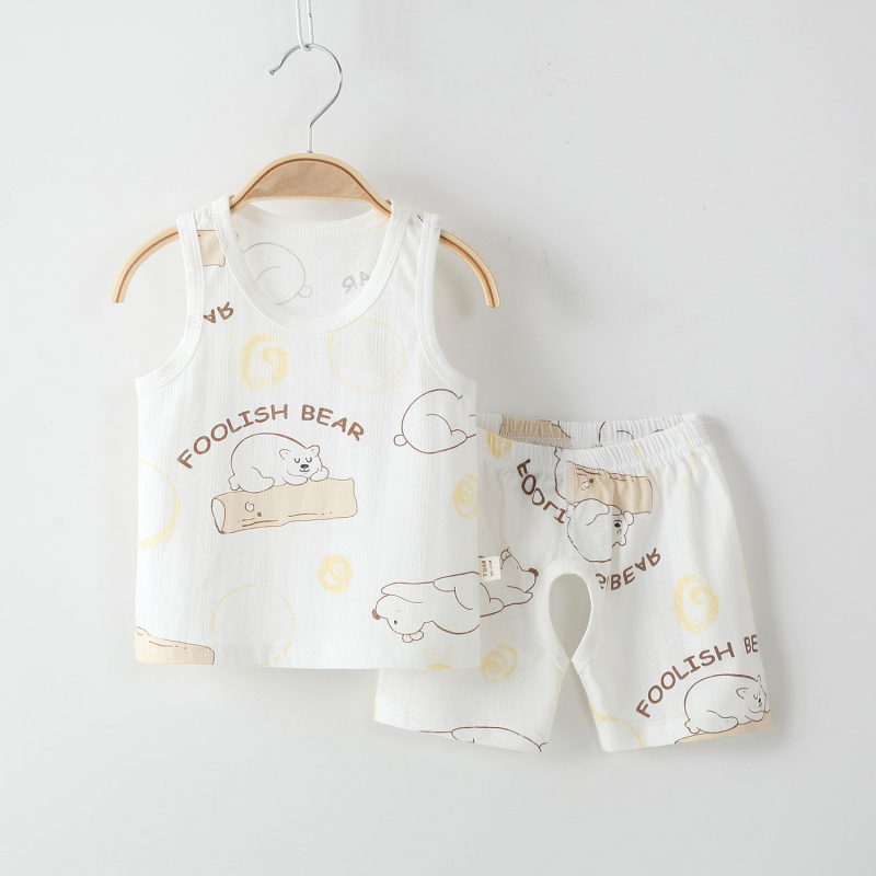 Set copii: top fără mâneci din bumbac și șorturi, vară, ușor, unisex, 2 piese