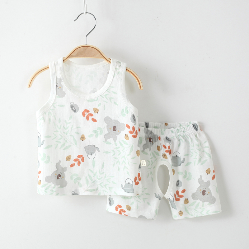 Set copii: top fără mâneci din bumbac și șorturi, vară, ușor, unisex, 2 piese