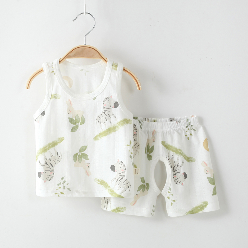 Set copii: top fără mâneci din bumbac și șorturi, vară, ușor, unisex, 2 piese