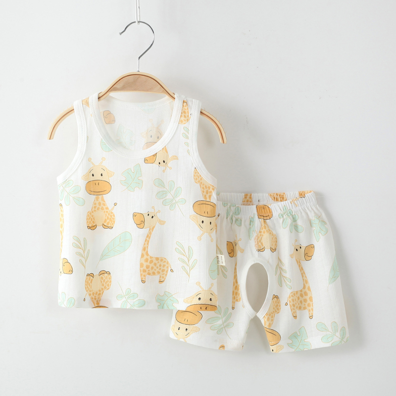 Set copii: top fără mâneci din bumbac și șorturi, vară, ușor, unisex, 2 piese