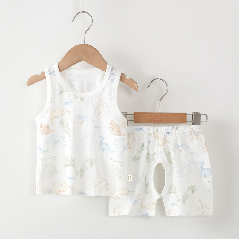 Set copii: top fără mâneci din bumbac și șorturi, vară, ușor, unisex, 2 piese
