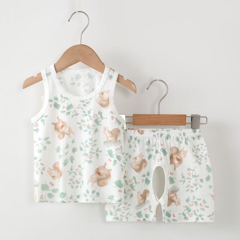 Set copii: top fără mâneci din bumbac și șorturi, vară, ușor, unisex, 2 piese