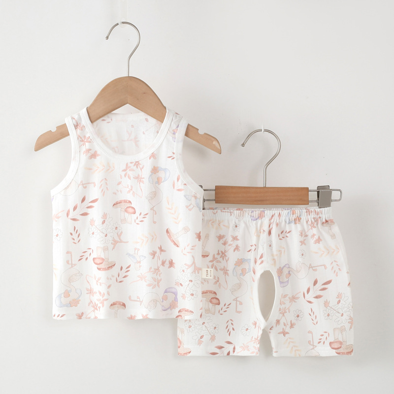 Set copii: top fără mâneci din bumbac și șorturi, vară, ușor, unisex, 2 piese