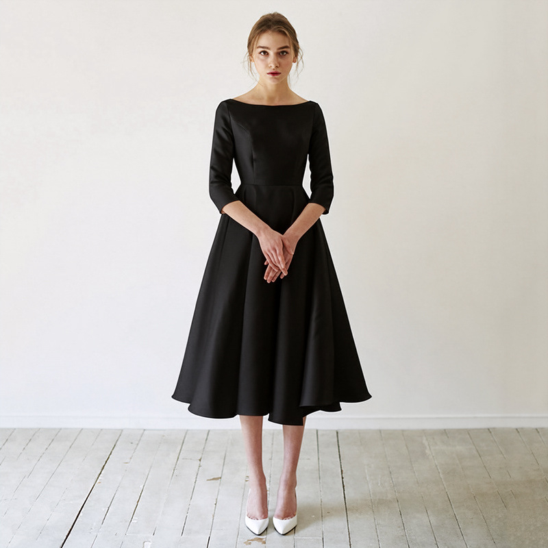 Rochie de mireasă din satin alb, cu un umăr, mâneci lungi, lungime medie, ușoară, pentru mireasă, ședință foto în aer liber