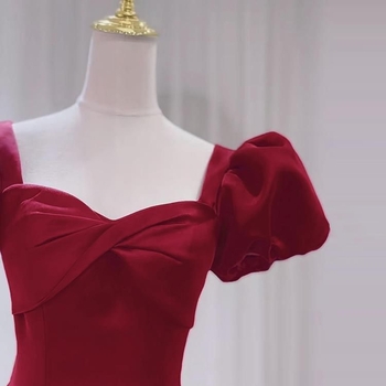 Rochie roșie din satin, stil francez pentru logodnă, lungă rochie de seară de mireasă pentru vară