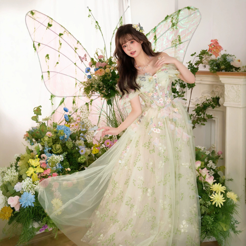 Rochie de seară verde pădure, din plasă, un umăr, lungă, talie medie, look luxos de nișă pentru nunți, petreceri, logodnă și reprezentații