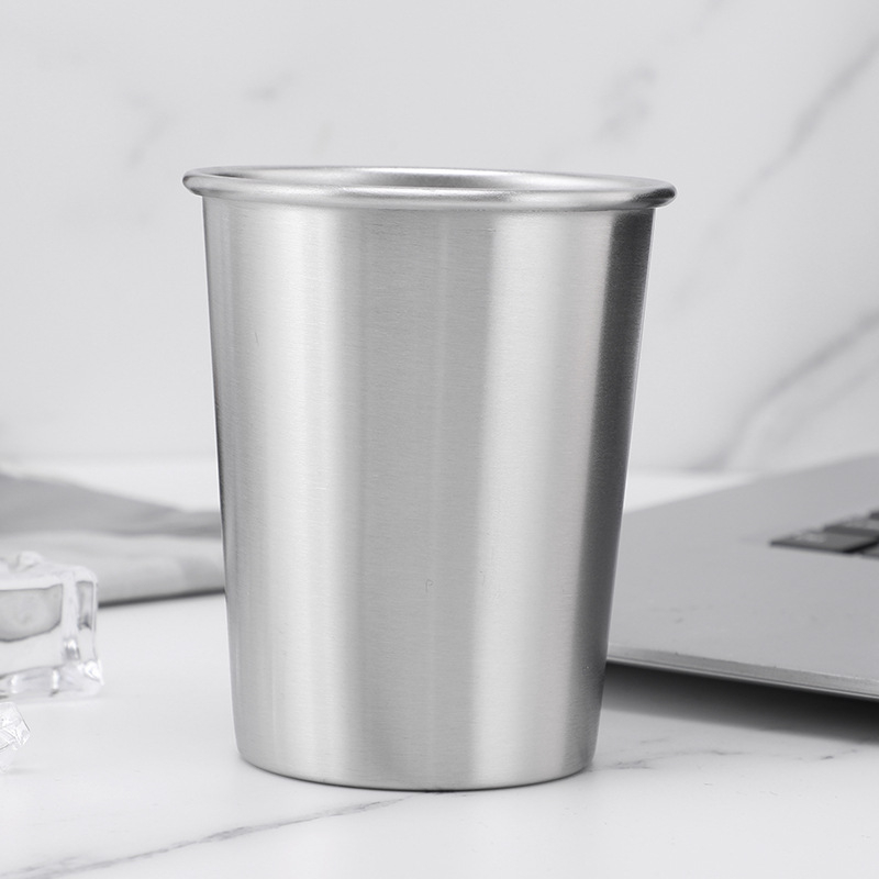 Pahar din oțel inoxidabil 304, margine ondulată, pereți uni, deschidere în partea superioară, pentru băuturi reci, cafea și bere, portabil