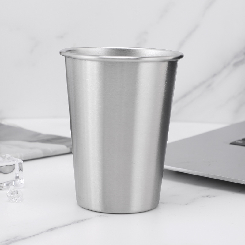 Pahar din oțel inoxidabil 304, margine ondulată, pereți uni, deschidere în partea superioară, pentru băuturi reci, cafea și bere, portabil