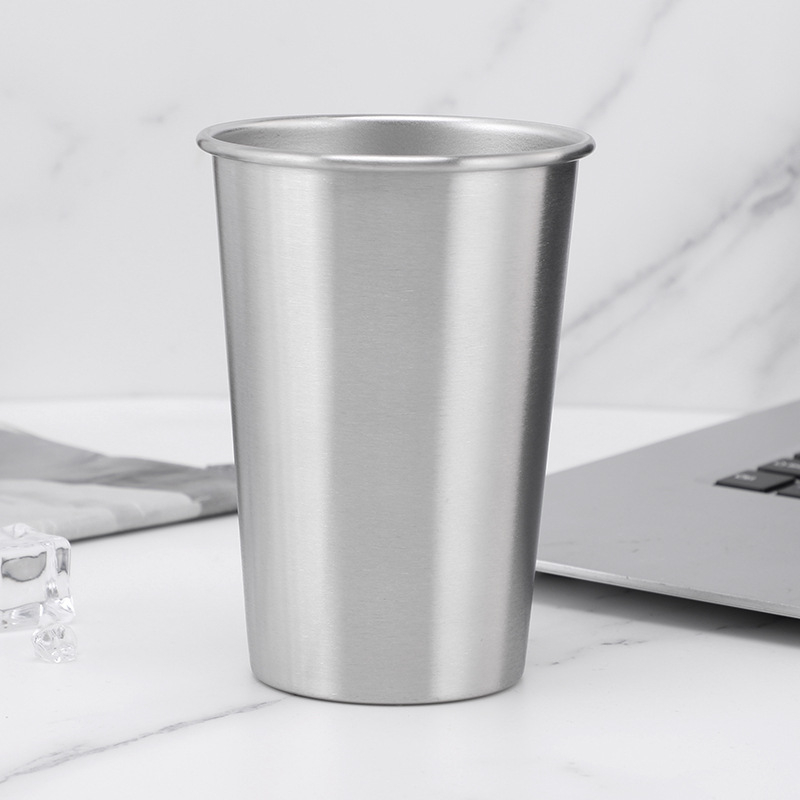 Pahar din oțel inoxidabil 304, margine ondulată, pereți uni, deschidere în partea superioară, pentru băuturi reci, cafea și bere, portabil