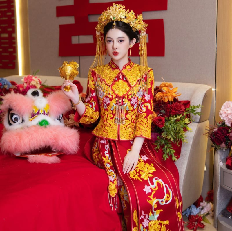 Rochie de mireasă Dragon și Phoenix, stil nou 2026, rochie de nuntă cu inspirație chineză, siluetă subțire