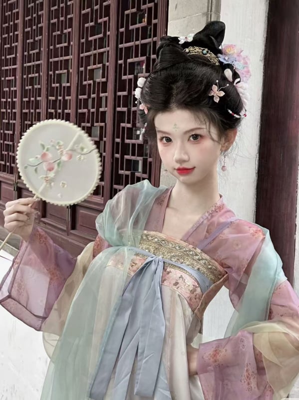 Set Hanfu pentru femei, inspirat din dinastia Tang, talie empire, siluetă slim, costum antic în stil național chinezesc pentru purtare zilnică primăvară-vară.