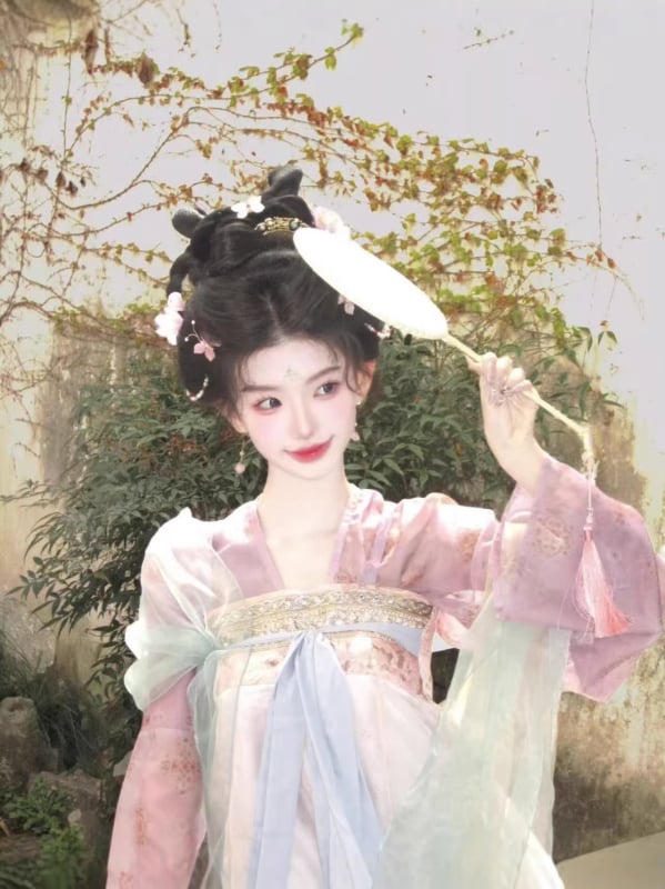 Set Hanfu pentru femei, inspirat din dinastia Tang, talie empire, siluetă slim, costum antic în stil național chinezesc pentru purtare zilnică primăvară-vară.