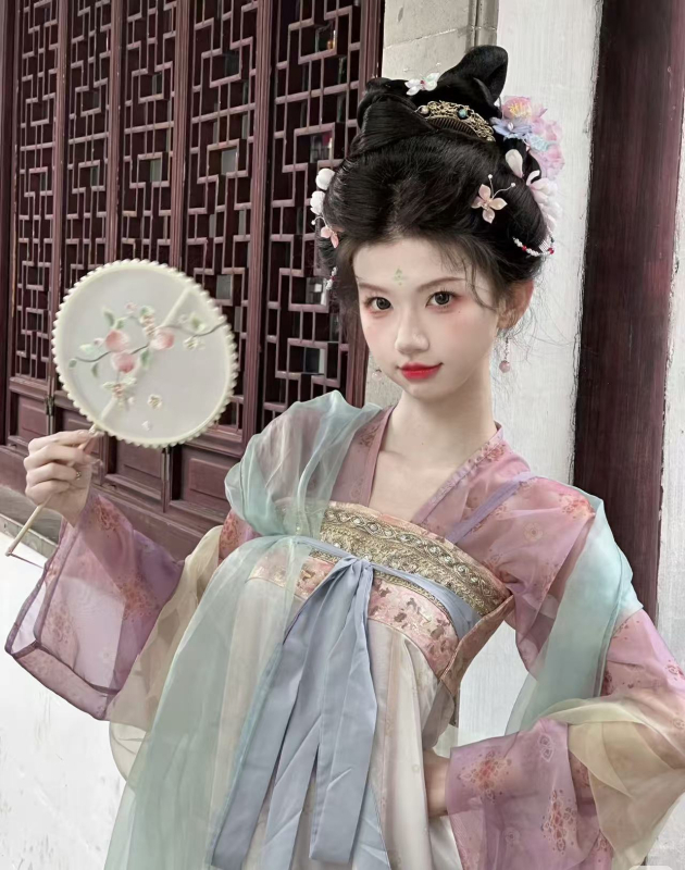 Set Hanfu pentru femei, inspirat din dinastia Tang, talie empire, siluetă slim, costum antic în stil național chinezesc pentru purtare zilnică primăvară-vară.