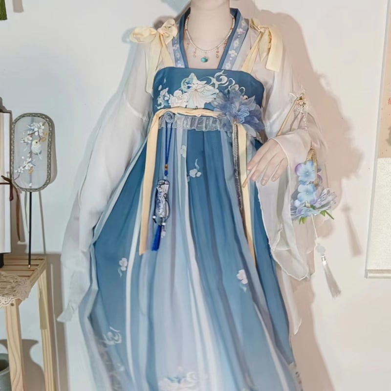 Hanfu original pentru femei, set ruqun în stil Tang, cu elemente chineze, aspect ancestral fermecător, primăvară-vară.