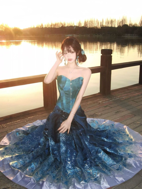 Fustă cu model de valuri ale mării, broderie florală cu fire de aur, croială din dublă țesătură, stil inspirat de dopamină, Hanfu în stil chinezesc nou