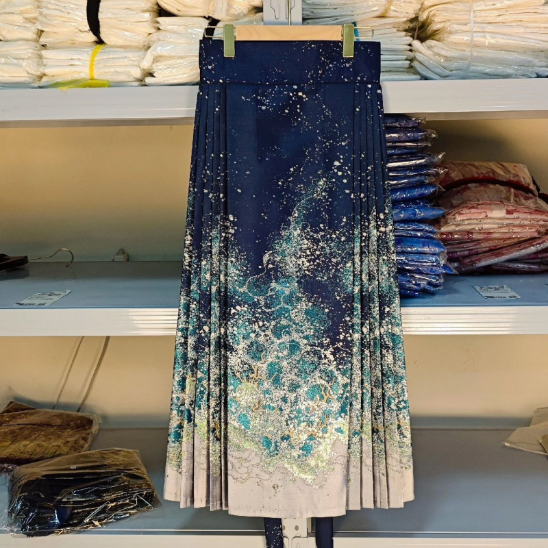 Fustă cu model de valuri ale mării, broderie florală cu fire de aur, croială din dublă țesătură, stil inspirat de dopamină, Hanfu în stil chinezesc nou