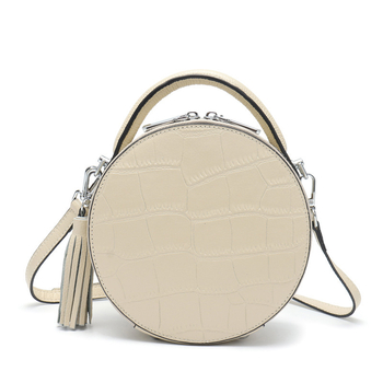 Geantă mică rotundă din piele naturală pentru femei, curea crossbody, imprimeu crocodil, piele de vițel de primă calitate