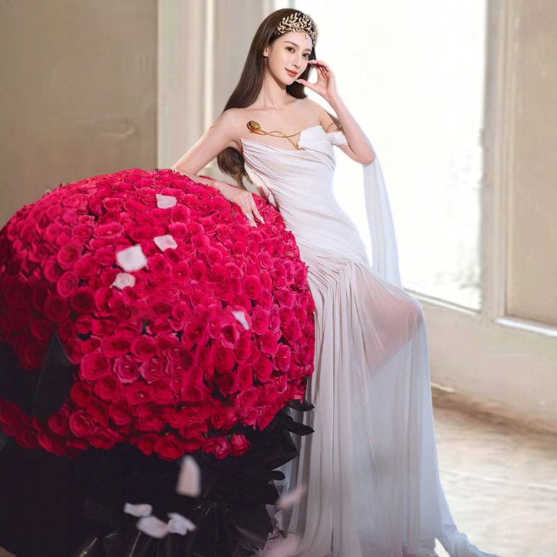 Rochie de seară albă fără bretele, cu panglică neregulată, model 2026, lungă, pentru petreceri și logodnă