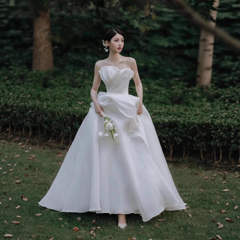 Rochie de mireasă fără bretele din satin, 2026 stil nou, elegantă rochie albă lungă cu talie înaltă pentru nuntă și ședințe foto