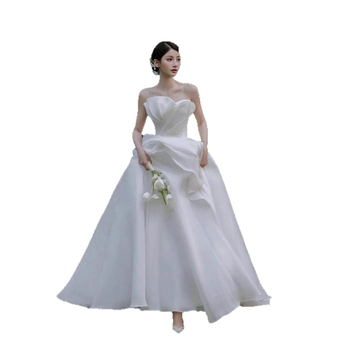 Rochie de mireasă fără bretele din satin, 2026 stil nou, elegantă rochie albă lungă cu talie înaltă pentru nuntă și ședințe foto