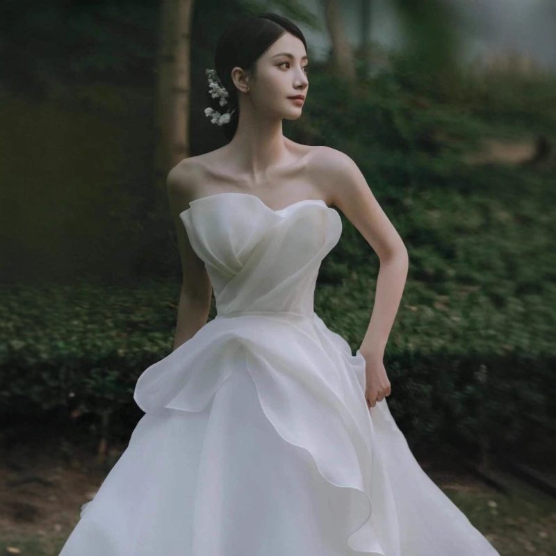 Rochie de mireasă fără bretele din satin, 2026 stil nou, elegantă rochie albă lungă cu talie înaltă pentru nuntă și ședințe foto