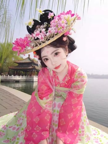 Hanfu în stil Tang, imprimeu Jacquard floral îmbunătățit, top Hanfu tradițional, fustă Hanfu, ținută de inspirație antic pentru fotografie de călătorie